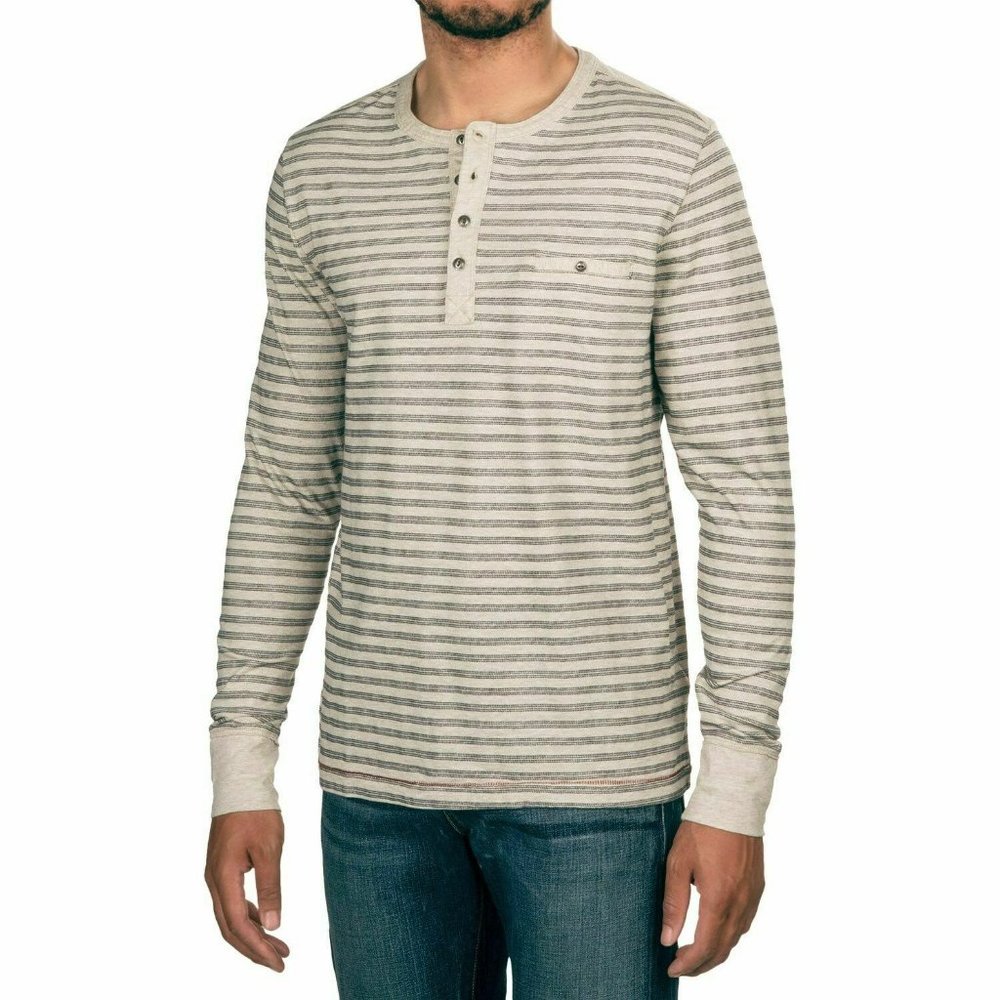 NWOT XL JEREMIAH Cillian Beige LS Striped Henley